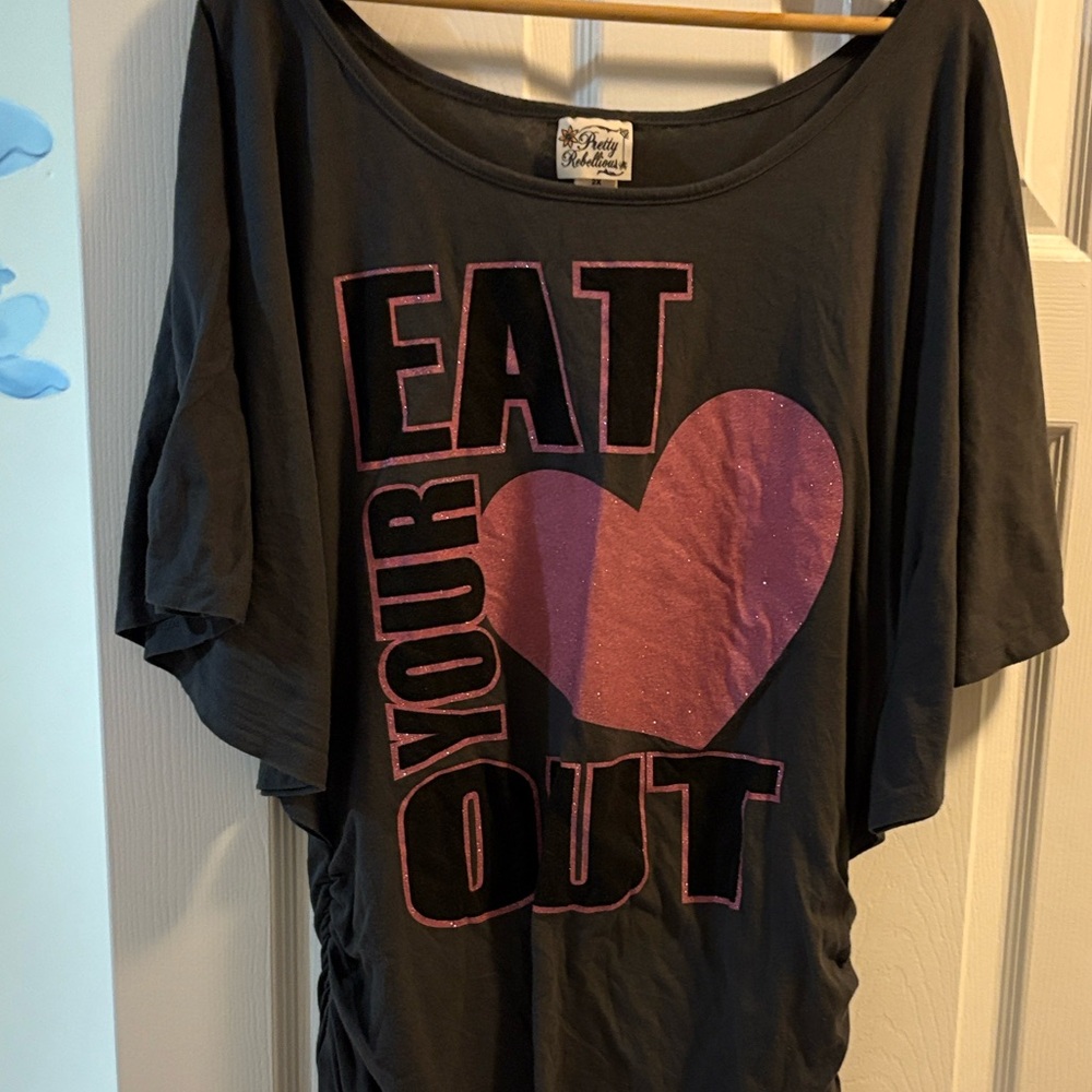 Pretty Rebellious Charcoal Tee with Pink Heart